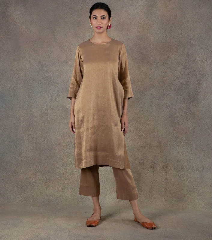 Beige Tissue Kurta & Palazzo Pants Set Soft Wool Pants