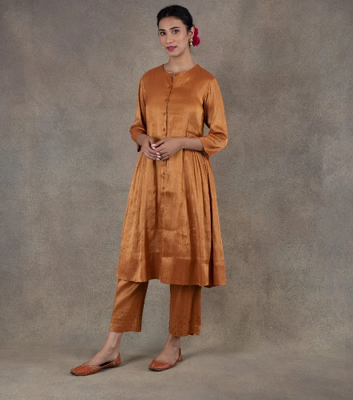 Orange Tissue Kurta with Pants - Set of 2 Elegant Trouser Pants