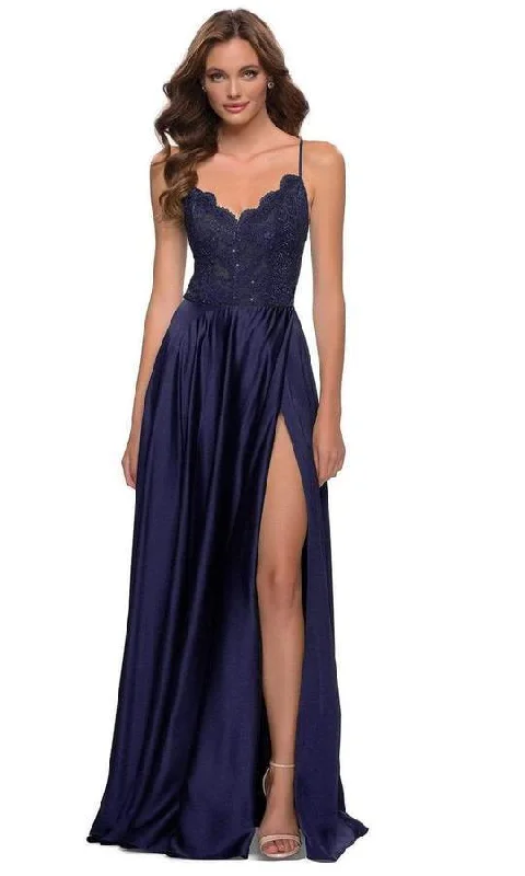 La Femme 29760SC - Scallop V Neck High Slit Prom Dress Tunics Custom made