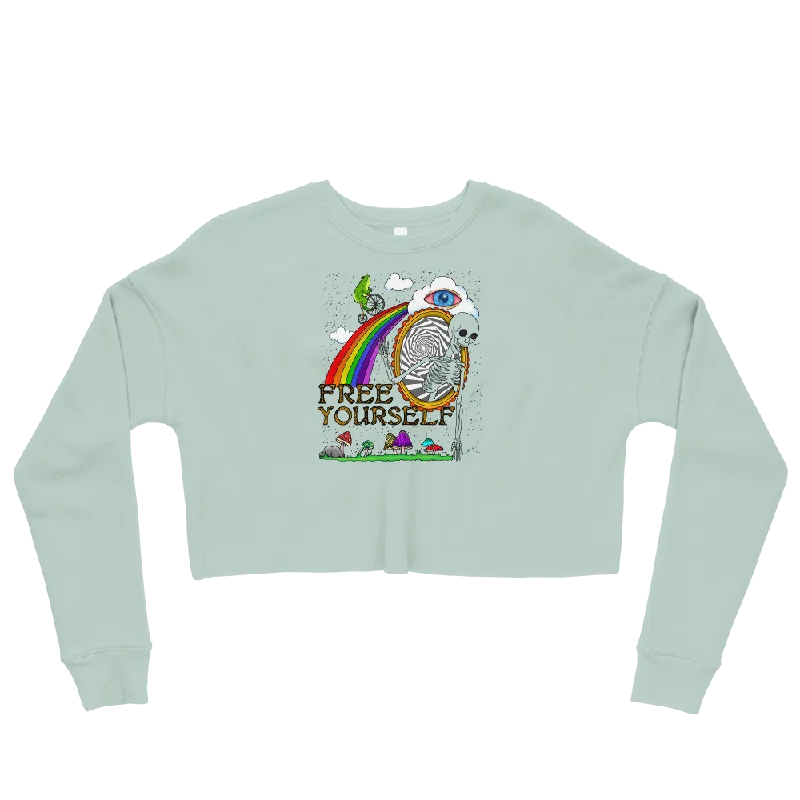 Free Yourself Graphic Crop Sweatshirt Hoodie with Belted Waist Structured Tailored