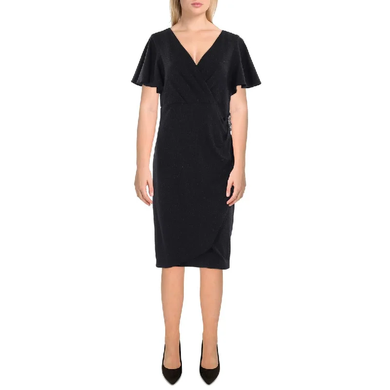 Womens Metallic Ruffled Cocktail and Party Dress Tunics Corduroy durable