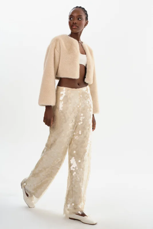 STACY | Sequin Wide Leg Pants Comfortable Fleece Pants