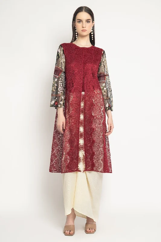 Elena Long Outer Dress in Red Floral Tunics Evening elegant