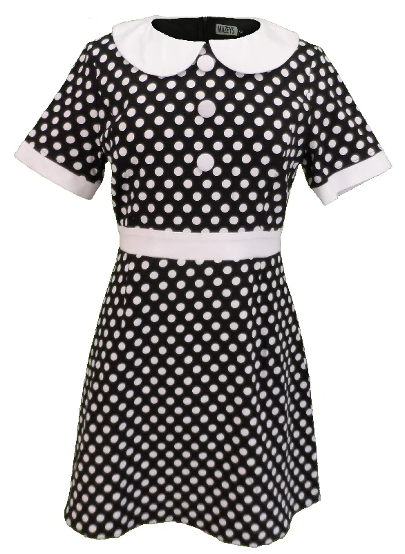 Ladies 60s Retro Mod Vintage Black & White Polka Dot Dress Pencil Office Professional Ladies 60s Retro Mod Vintage Black & White Polka Dot Dress Pencil Office Professional
