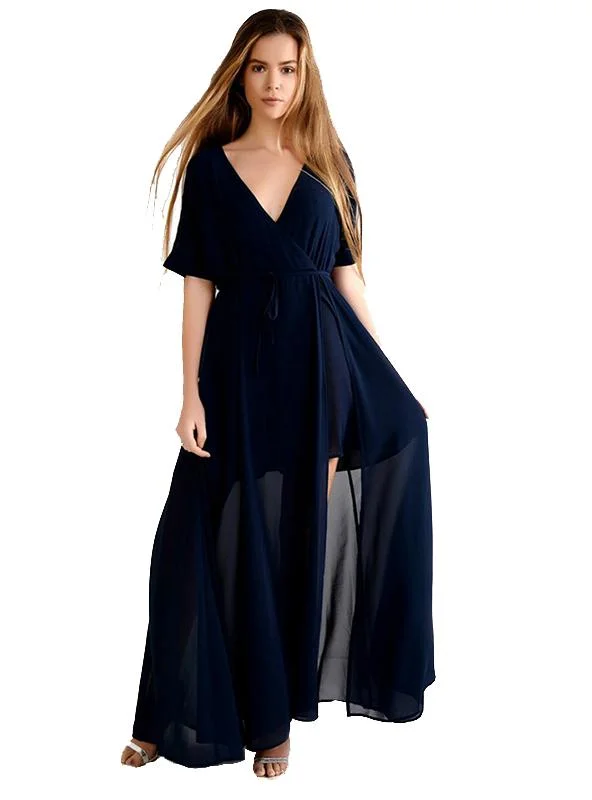BLUE SEXY DRESS SPLIT V-NECK CUT OUT CASUAL PARTY DRESS Tunics Essential wardrobe