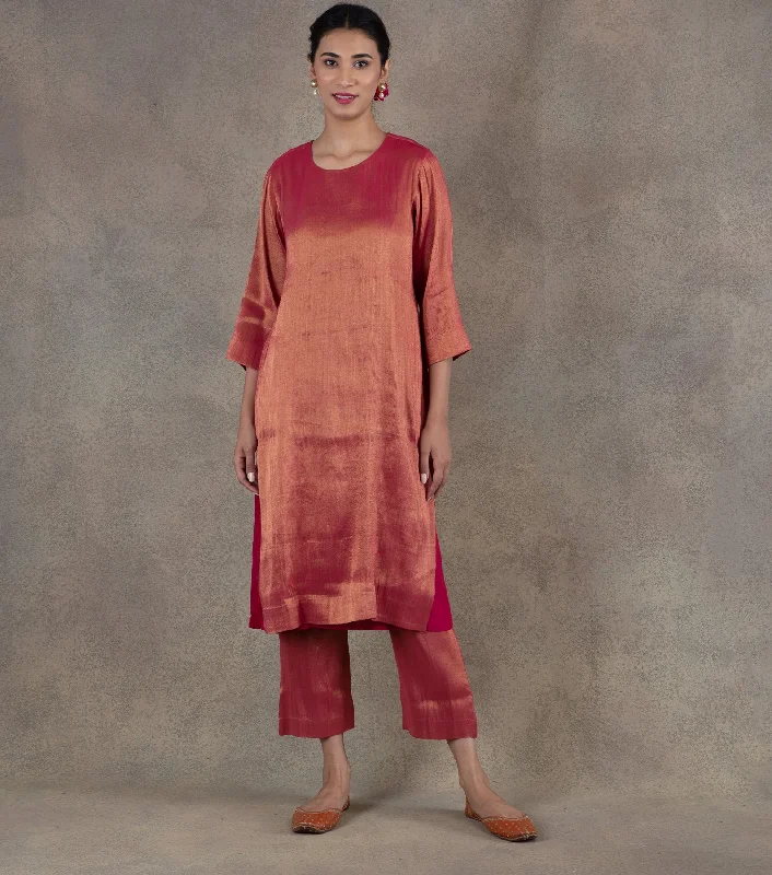 Pink Tissue Kurta & Palazzo Pants Set Cozy Knit Pants