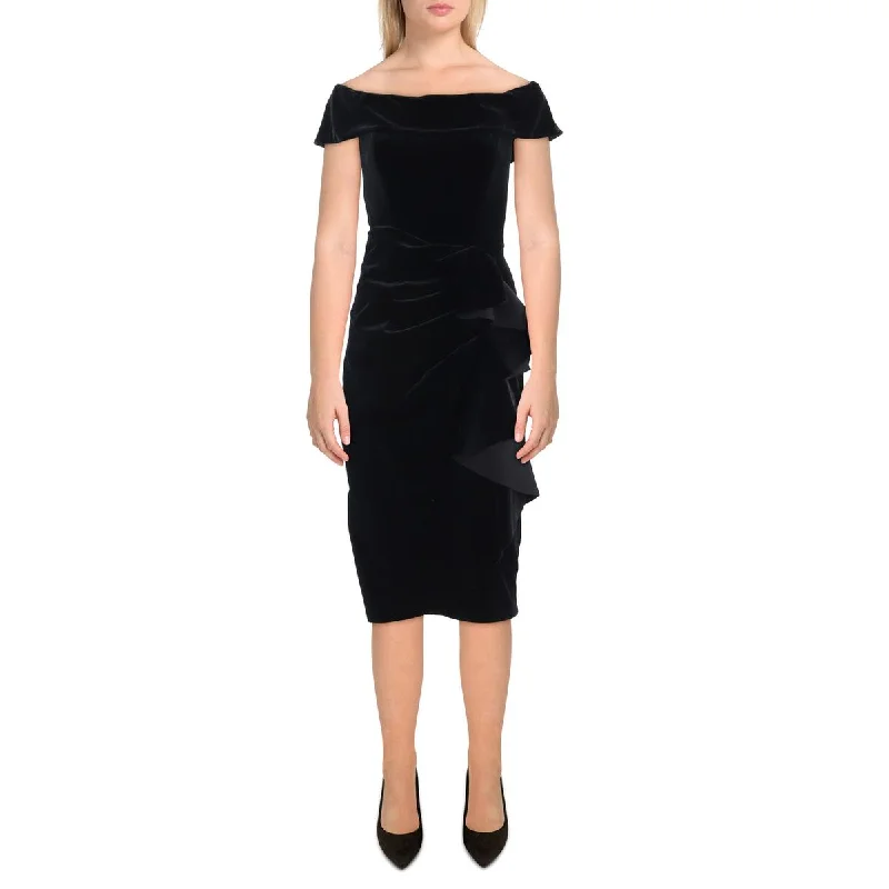 Womens Vevlet Midi Cocktail And Party Dress A-Line Day Work