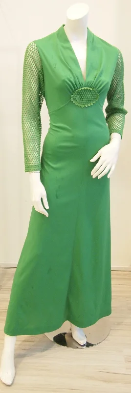 60s Kelly Green Macrame Vintage Dress Tunics Practical easy-care