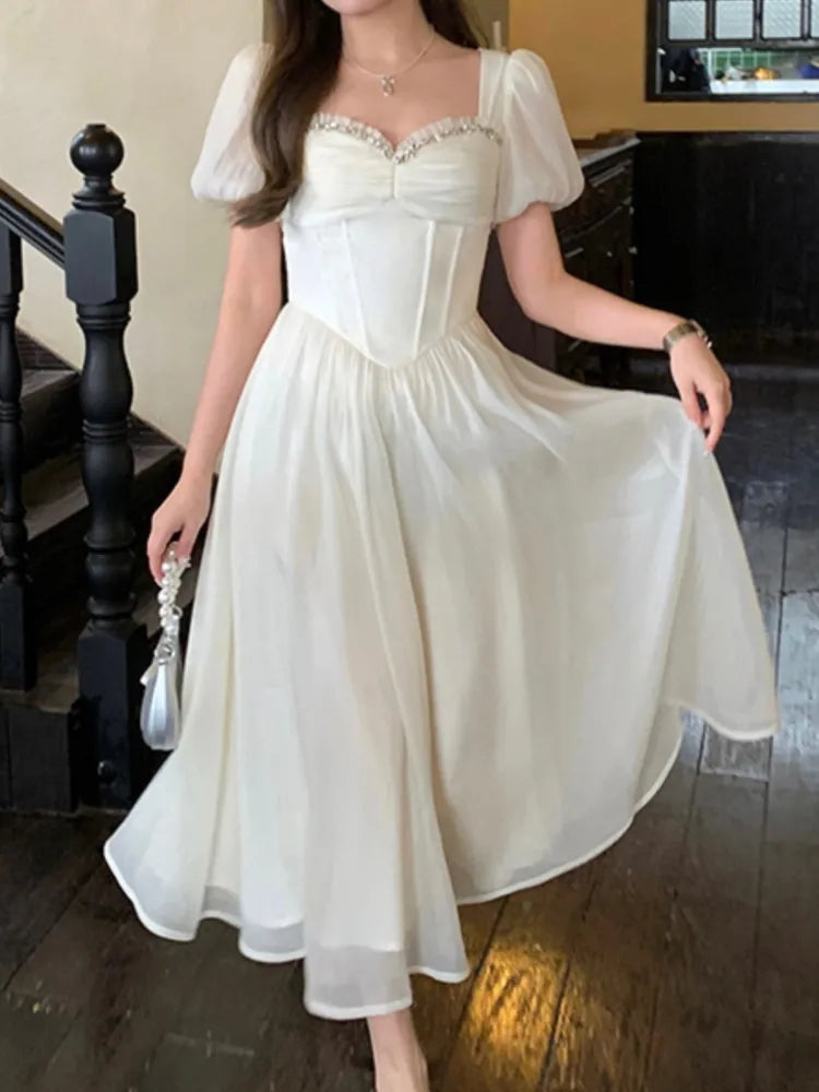 Advbridge Summer Elegant and Chic Women Fashion Party Dress Vintage Casual A-Line Chiffon Birthday Prom Wedding Vestidos Female Robe Bodycon Fitted Nightout