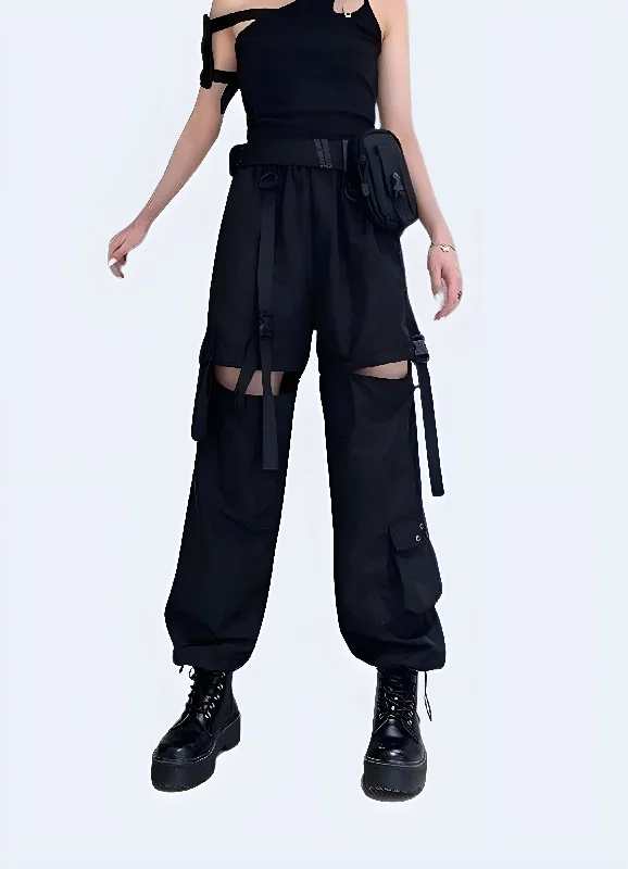 Black Cargo Pants Womens High Waisted Formal Linen Trousers