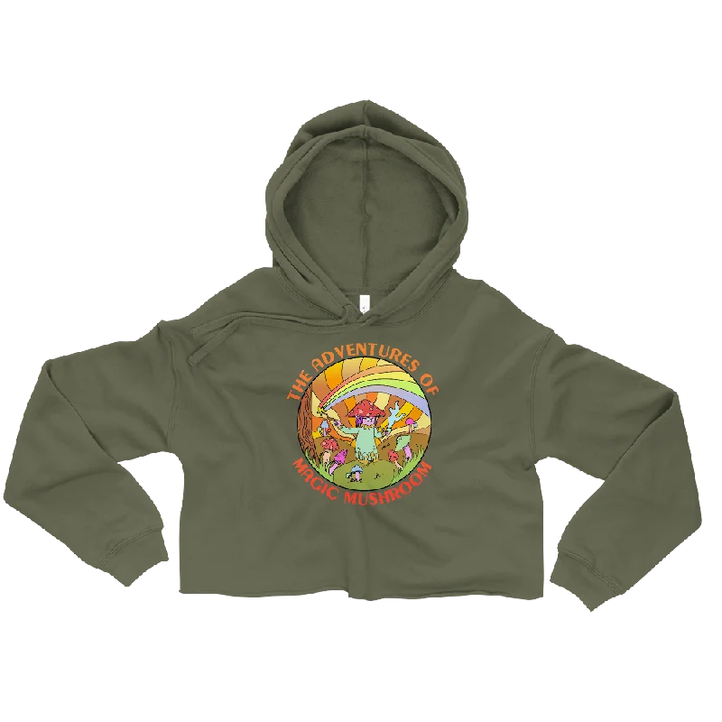 The Adventure of Magic Mushroom Graphic Crop Hoodie Hoodie with Hem Drawcord Adjustable Customizable
