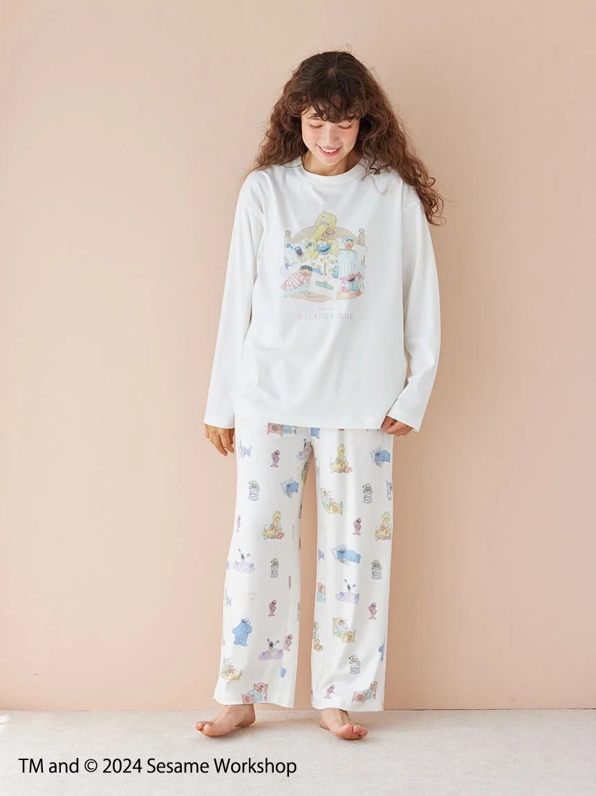 【SESAME STREET】All-over Print Long Pants Classic Flared Pants