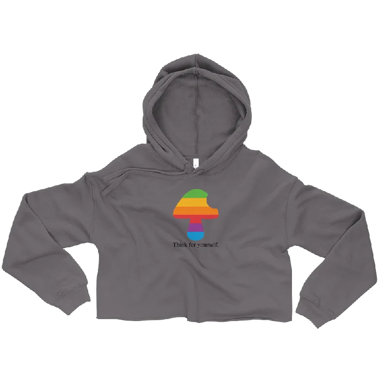 Think For Yourself Graphic Crop Hoodie Hoodie with Rhinestones Sparkly Elegant