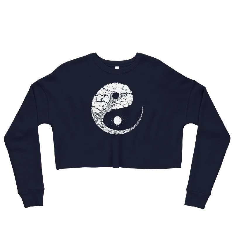 Yinyang Tree Graphic Crop Sweatshirt Hoodie with Tie-Dye Psychedelic Retro