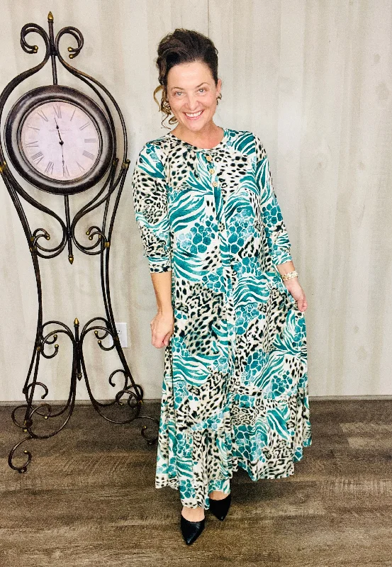Smiles & Teal Animal Prints Dress Shift Classic Vintage