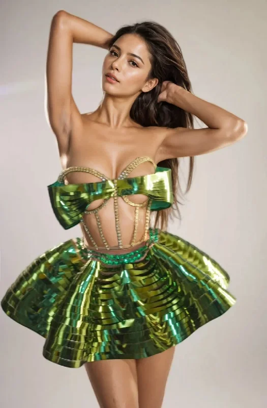 Green Short Mini Beading Party Dress Tunics Occasion special