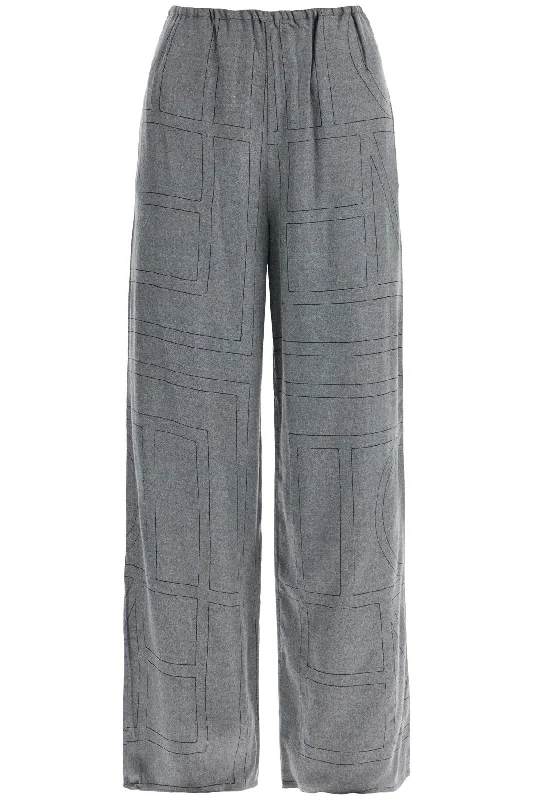 high-waisted modal flannel palazzo pants in gray pattern 241 WRB1101 FB0080 SMOKE MELANGE Modern Bootcut Pants