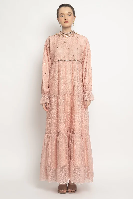 Noura Dress in Peach sweetheart Neckline Romantic