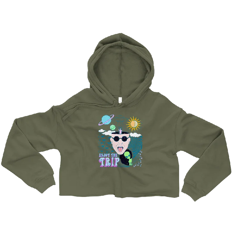 Enjoy The Trip Graphic Crop Hoodie Hoodie with Raw Hem Edgy Unfinished