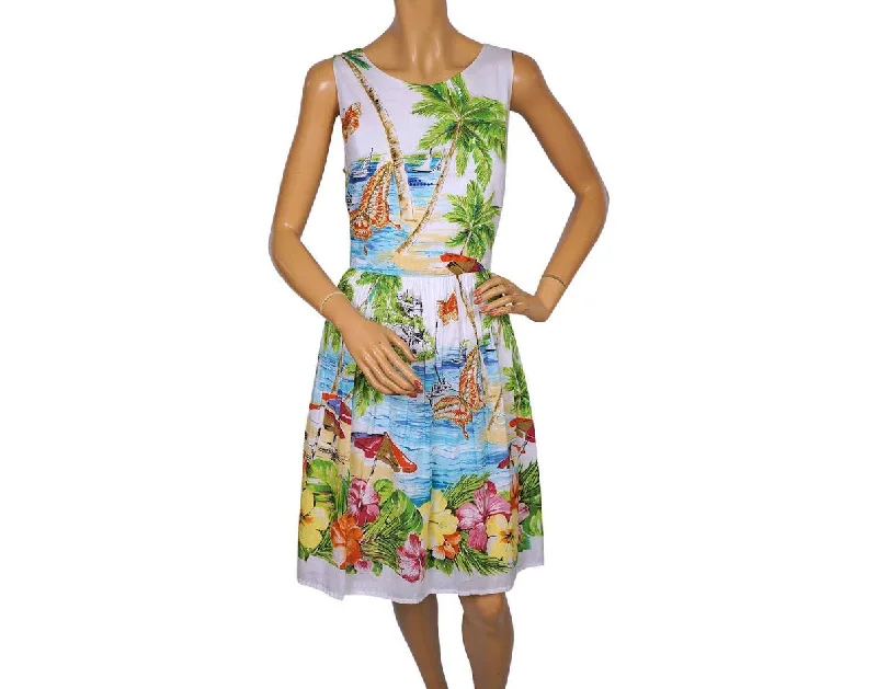 Tropical Print Cotton Dress - Summer Dress by Derhy Tunics Trousers formal