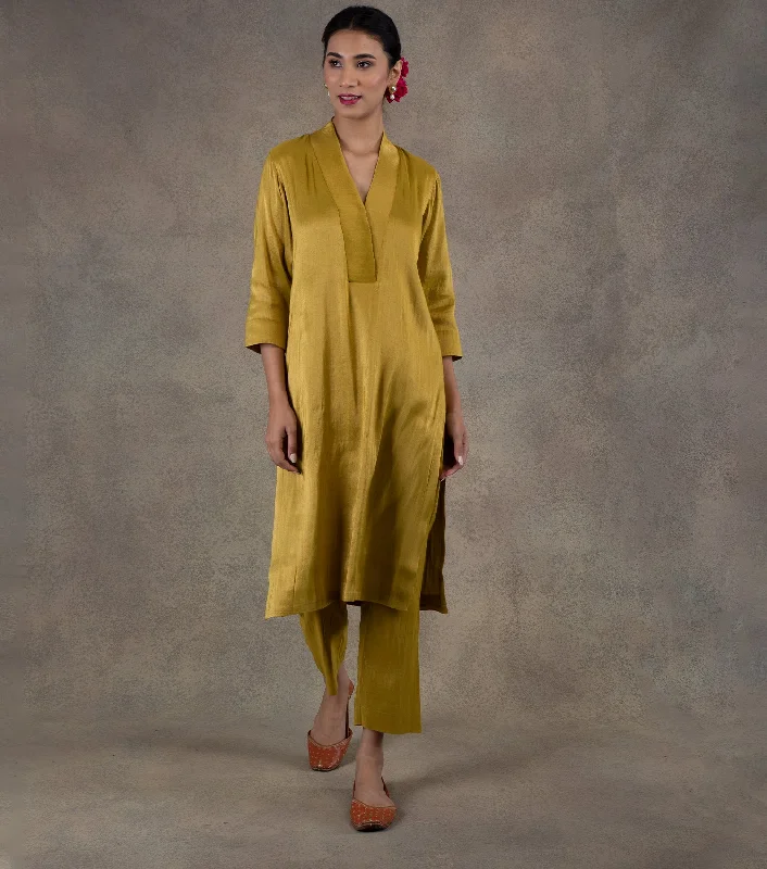 Mustard Yellow Tissue Kurta & Palazzo Pants Set Trendy Printed Pants