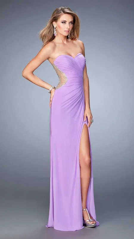 La Femme - Rhinestone Beaded Cutout Back Prom Dress 22190 Tunics Spring floral