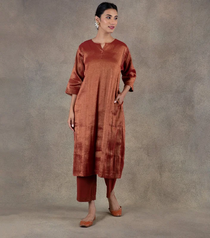 Red Tissue Kurta & Palazzo Pants Set Fashionable Work Pants