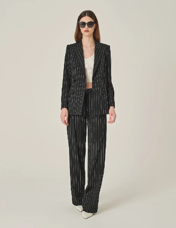 MARYLING Black And White Striped Straight Pants Fashionable Track Pants