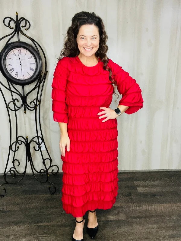 Classy & Ruffles Red Dress Tunics Luxurious high-end