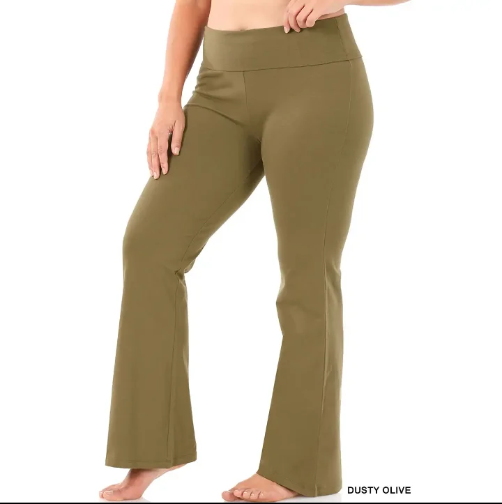 Plus Size Premium Cotton Fold Over Yoga Flare Pants Modern Stretch Trousers