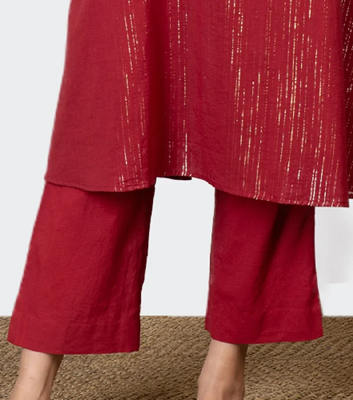 Red Cotton Pants Elegant Palazzo Trousers