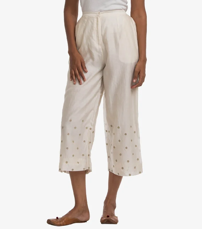 Off-white chanderi embroidered pant Trendy Wide-Legged Trousers