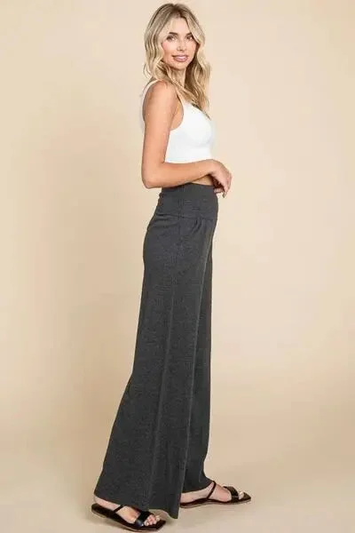 Culture Code Wide Waistband High Waist Wide Leg Pants Soft Wool Pants