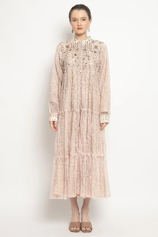 Shaima Dress in Peach Cowl Neckline Elegant