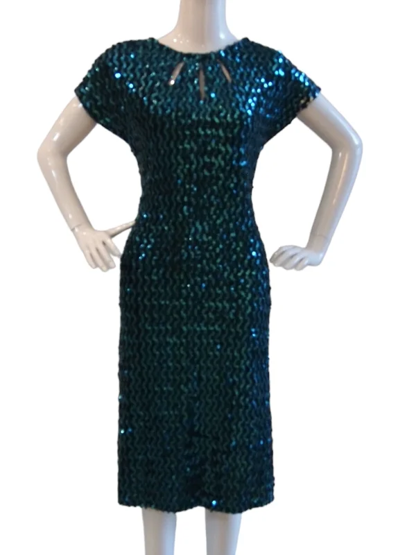 The Shimmery Sea Fully Beaded Sequinned Cocktail Evening Dress Pencil Office Professional