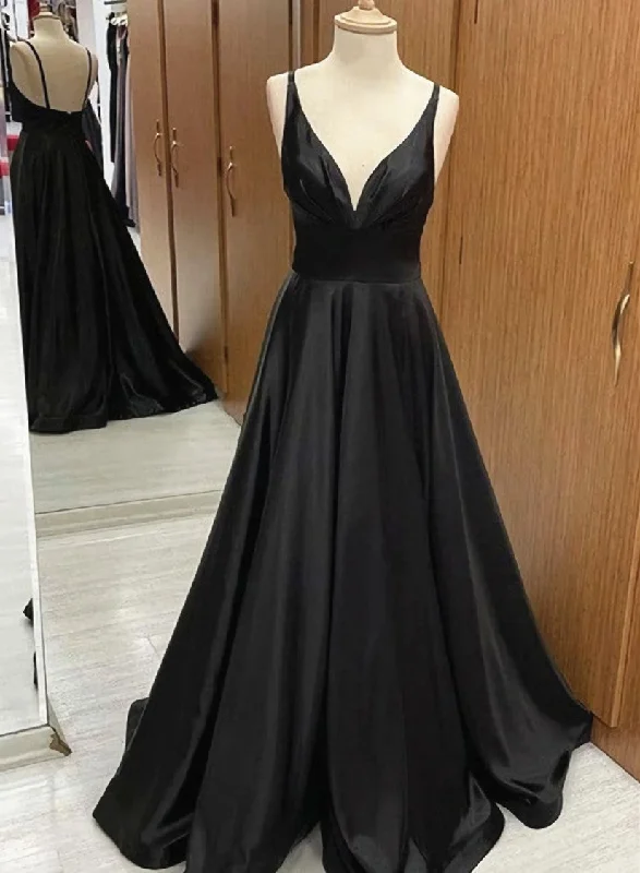V-neck line Black Long Satin A-line Prom Dresses V Neck Black Formal Dresses Party Dresses Tunics Bridal satin V-neck line Black Long Satin A-line Prom Dresses V Neck Black Formal Dresses Party Dresses Tunics Bridal satin