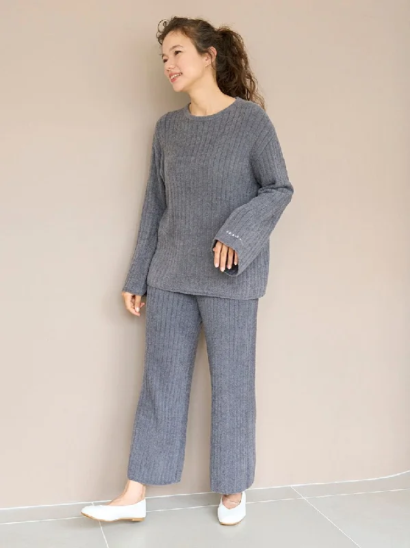Thermo-Regulating Ribbed Knit Long Pants Classic Bootcut Trousers