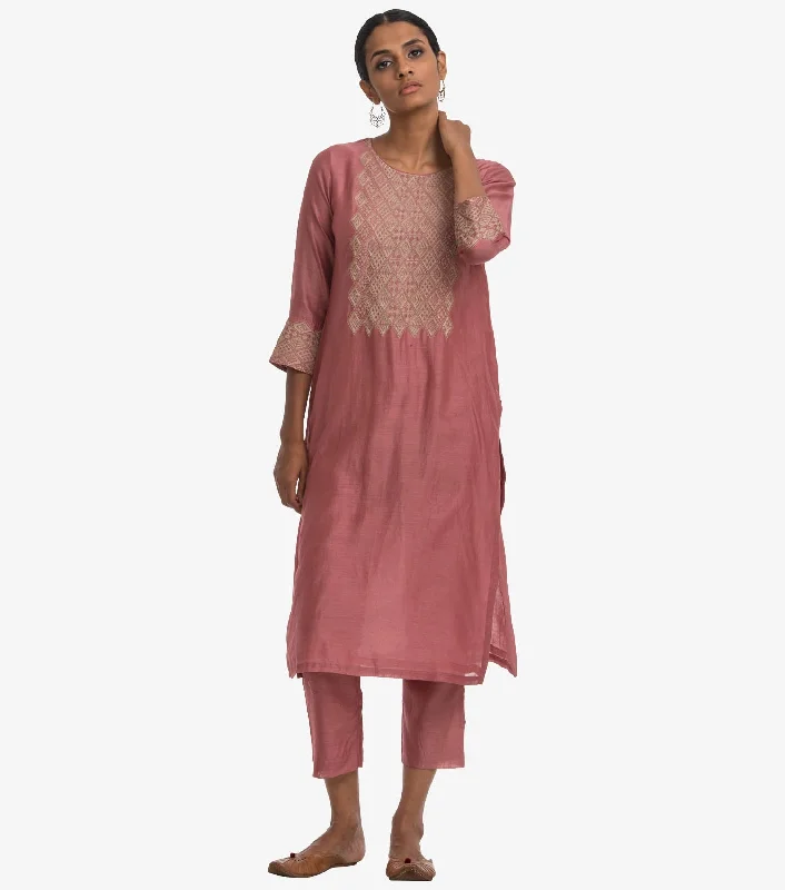 Pink Chanderi Solid Pant High-Waist Yoga Pants