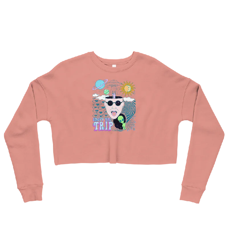 Enjoy The Trip Graphic Crop Sweatshirt Hoodie with Distressed Vintage Worn