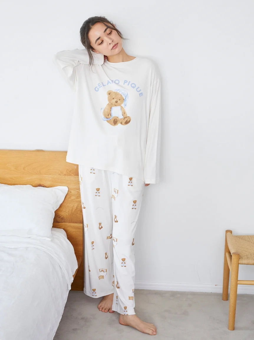 GOOD NIGHT BEAR Motif Pajama Pants Comfortable Maternity Pants