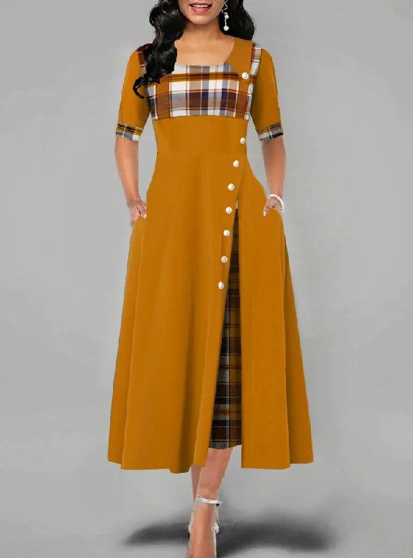 PLAID PRINT PARTY DRESS IRREGULAR VINTAGE DRESSES Tunics Sale discount