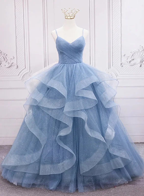 Blue Tulle Layers Long Party Dress Prom Dress Sweet 16 Dresses Tunics Custom made