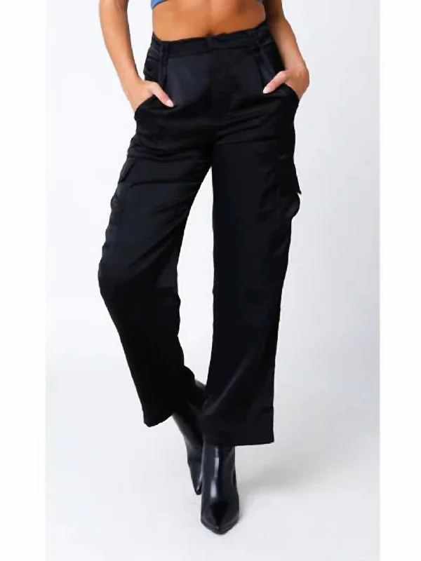 High Life Satin Cargo Pants In Black High-Waist Jeans