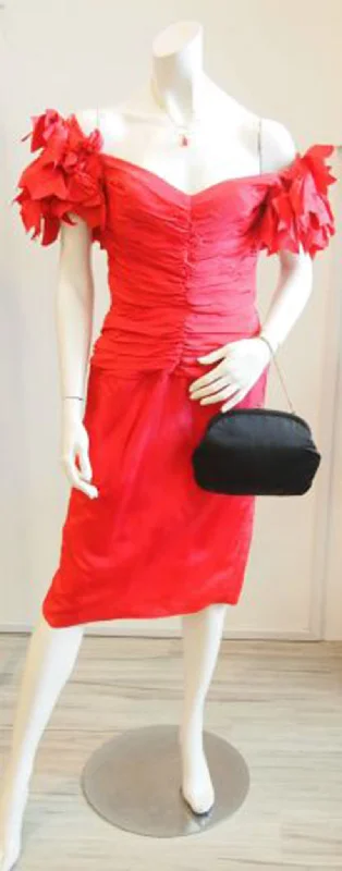 The Fiery Red Seniorita Vintage Cocktail Dress with Petal Sleeves Tunics Stylish elegant