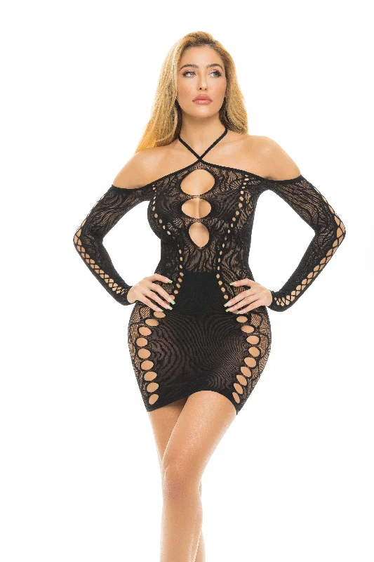 Animal Inside Halter Dress in Black Tunics Office stylish