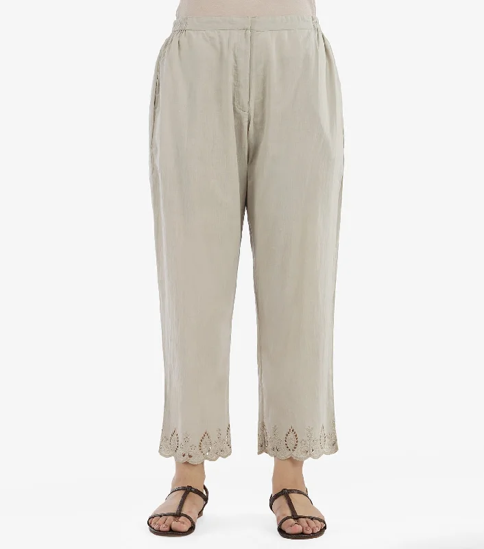 Beige Cotton Cutwork Pant Trendy Work Pants