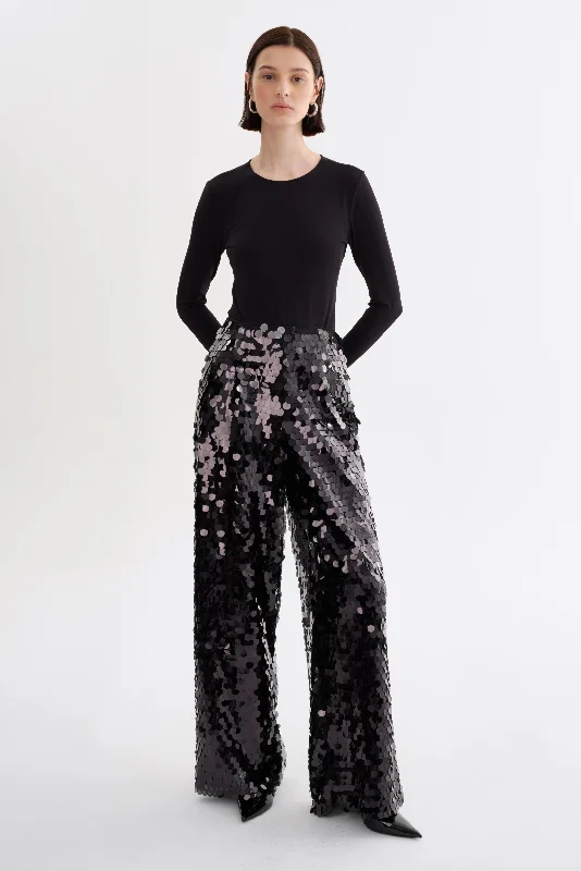 STACY | Sequin Wide Leg Pants Formal Linen Trousers