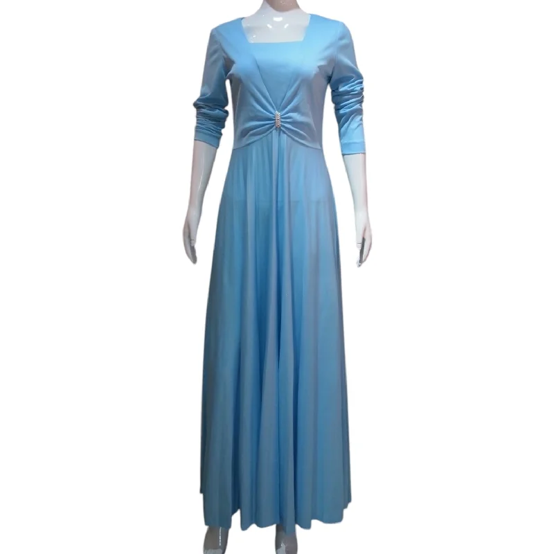Smooth Blues- Elegant Sky Blue 60s Long Sleeve Evening Dress Tunics Review highly