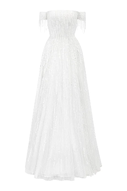 OFF-SHOULDER SEQUIN EMBELLISHED DRESS Tunics Sophisticated sleek
