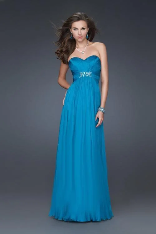 La Femme - Embellished Semi-Sweetheart Open Back Dress 15951 Tunics Solid Classic